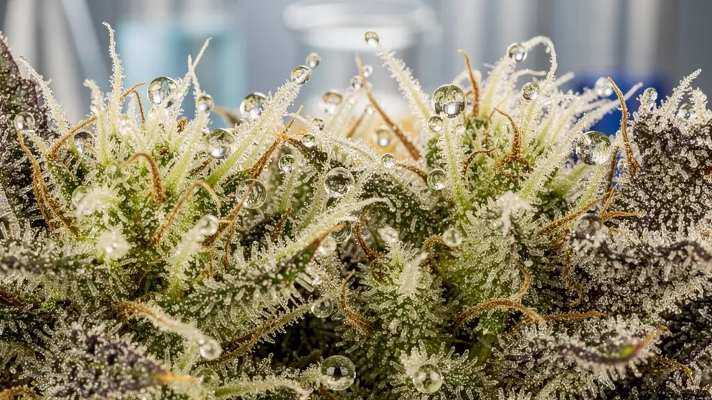 Échantillons de fleurs de chanvre dans un laboratoire d'analyse avec équipement scientifique