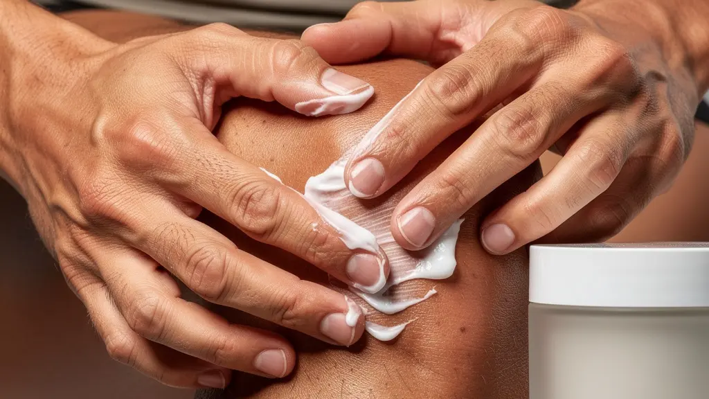 Application d'un gel de récupération sur les muscles après l'entraînement