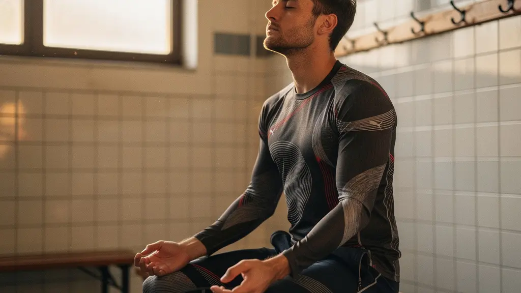Athlète en phase de concentration mentale avant une compétition sportive