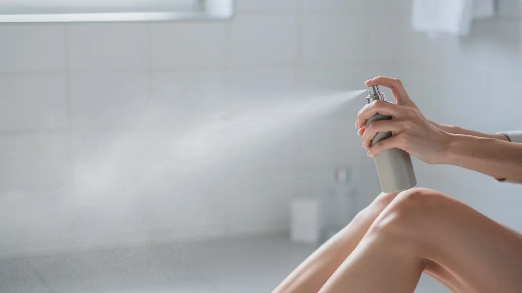 Application d'eau thermale en brume sur les jambes pour neutraliser le calcaire