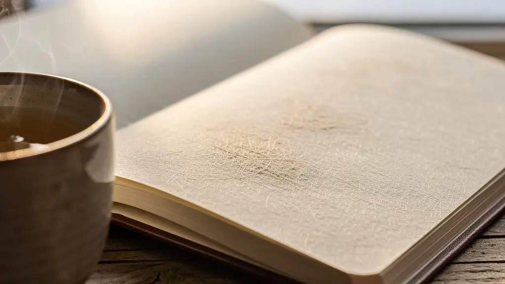 Gros plan sur un carnet de gratitude avec une tasse de tisane fumante