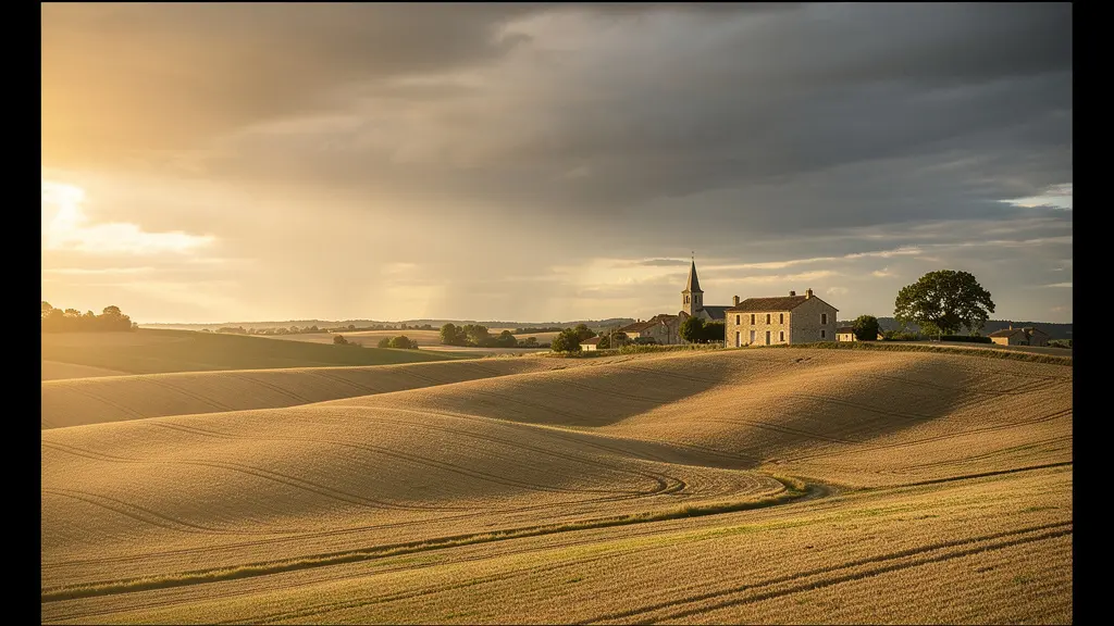 Paysage agricole français avec champs de chanvre sous différentes conditions météo