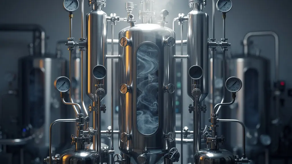 Installation d'extraction au CO2 supercritique avec tubes métalliques et manomètres