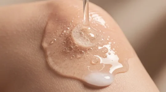Application de gel thérapeutique sur un genou avec textures comparées