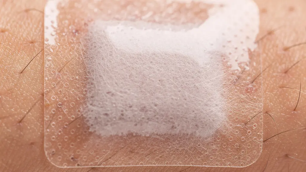 Gros plan sur un patch transdermique transparent sur peau avec effet de diffusion visible