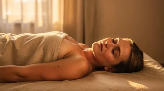 Personne en position de détente musculaire profonde avec effet de lumière douce