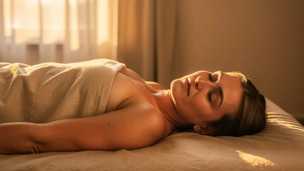 Personne en position de détente musculaire profonde avec effet de lumière douce