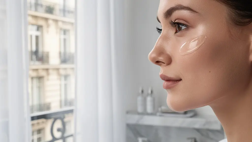 Visage lumineux d'une femme après application d'huile de chanvre, éclat naturel de la peau