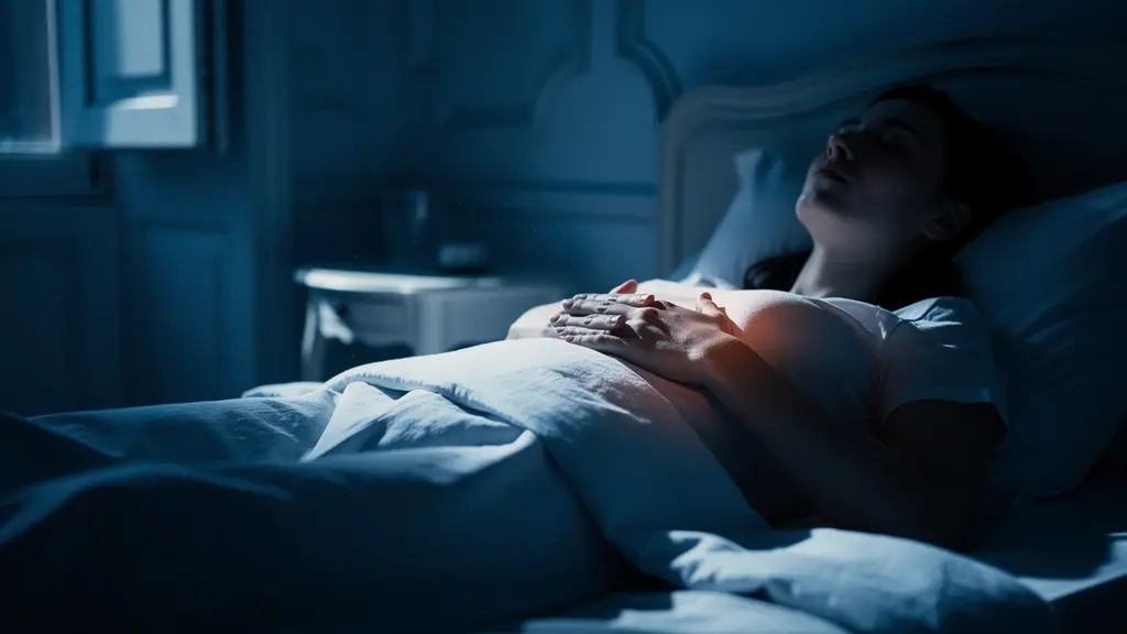 Silhouette apaisée pratiquant des exercices de respiration dans un lit la nuit
