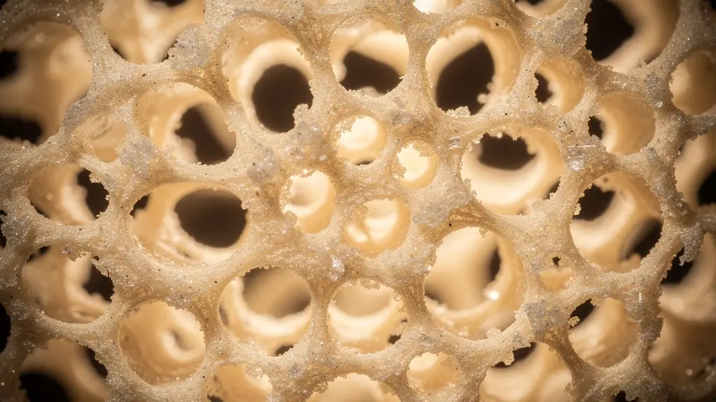 Vue microscopique artistique de la structure osseuse avec récepteurs endocannabinoïdes