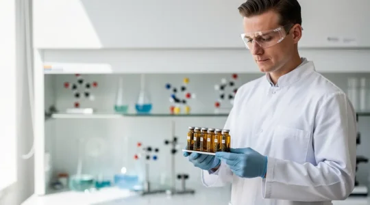 Chercheur analysant des extraits de cannabinoïdes mineurs dans un laboratoire moderne