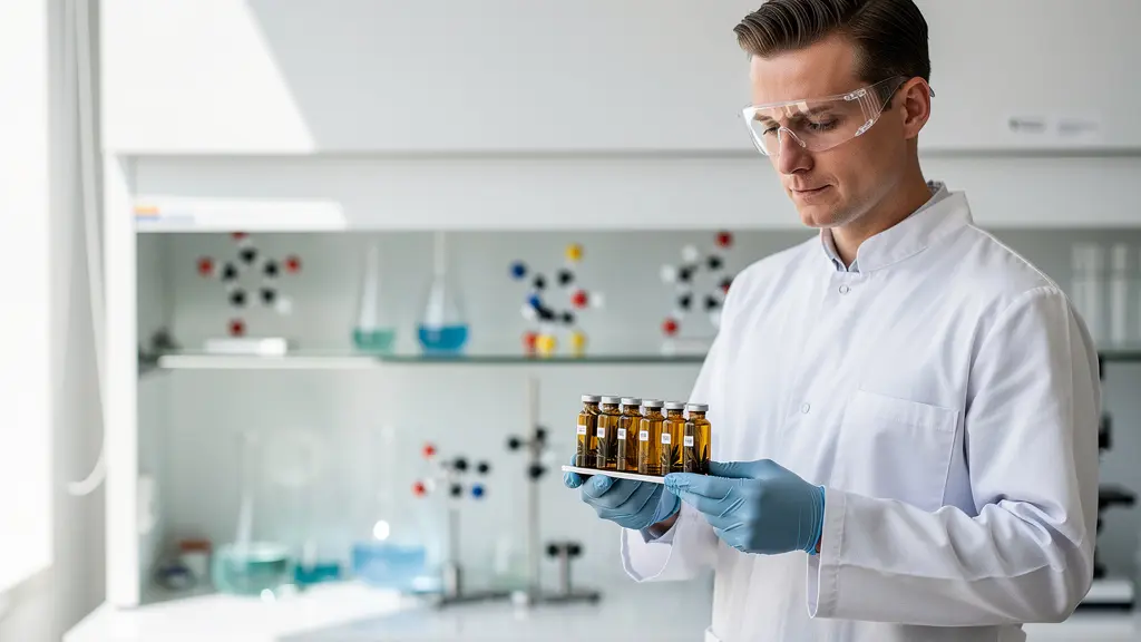 Chercheur analysant des extraits de cannabinoïdes mineurs dans un laboratoire moderne