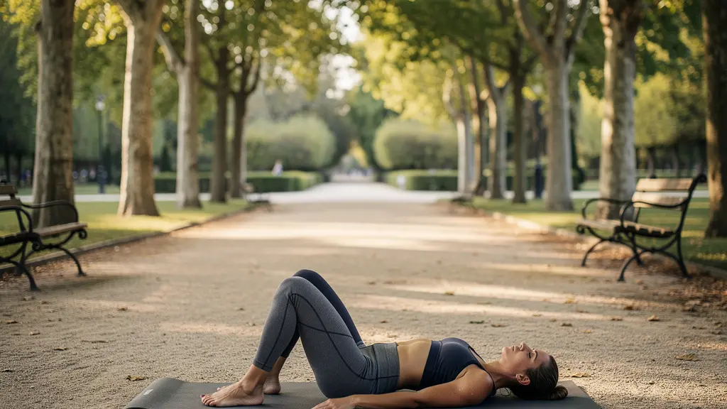 Sportif en position de récupération active dans un cadre naturel français