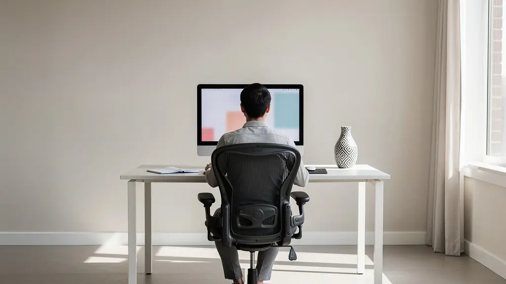 Personne en situation de télétravail avec posture ergonomique au bureau à domicile