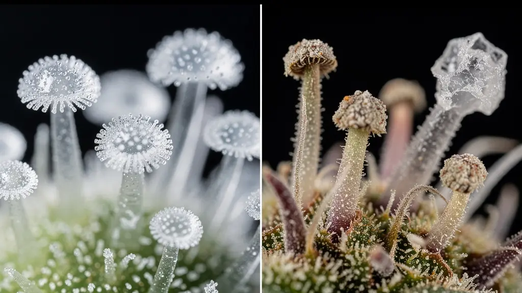 Comparaison microscopique entre trichomes intacts et trichomes endommagés par lavage chimique